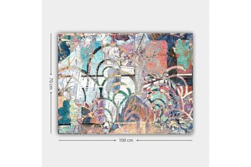 Lerretsbilde 70x100 cm - Abstrakt komposisjon med plantemotiver og teksturer som skaper en følelse av dybde og bevegelse - Turkis / Rød / Grønn - Interiør - Maleri & posters - Lerretsbilder