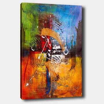 Lerretsbilde 70x100 cm - Abstrakt kunst med dynamiske former og farger som skaper en følelse av bevegelse og energi - Blå / Rød / Oransje - Interiør - Maleri & posters - Lerretsbilder