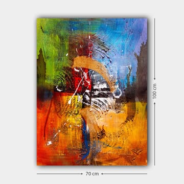 Lerretsbilde 70x100 cm - Abstrakt kunst med dynamiske former og farger som skaper en følelse av bevegelse og energi - Blå / Rød / Oransje - Interiør - Maleri & posters - Lerretsbilder