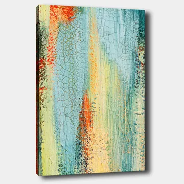 Lerretsbilde 70x100 cm - Abstrakt kunst med elementer av blå og oransje nyanser som skaper en dynamisk tekstur - Blå / Oransje / Grønn - Interiør - Maleri & posters - Lerretsbilder