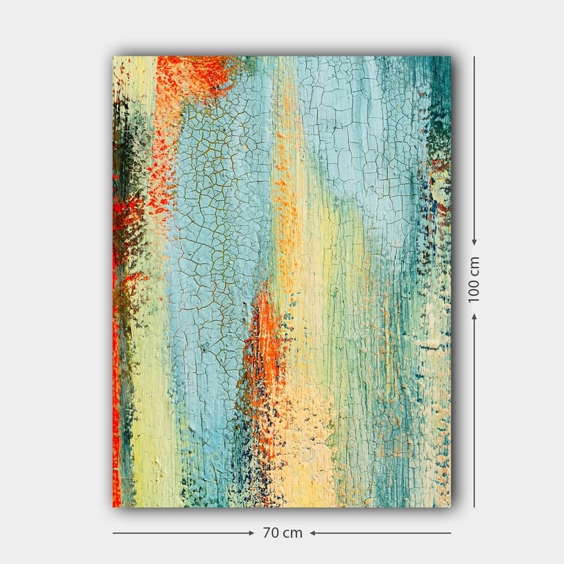 Lerretsbilde 70x100 cm - Abstrakt kunst med elementer av blå og oransje nyanser som skaper en dynamisk tekstur - Blå / Oransje / Grønn - Interiør - Maleri & posters - Lerretsbilder