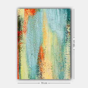 Lerretsbilde 70x100 cm - Abstrakt kunst med elementer av blå og oransje nyanser som skaper en dynamisk tekstur - Blå / Oransje / Grønn - Interiør - Maleri & posters - Lerretsbilder