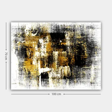 Lerretsbilde 70x100 cm - Abstrakt kunst med elementer av gull og svart - Gull / Svart / Hvit - Interiør - Maleri & posters - Lerretsbilder