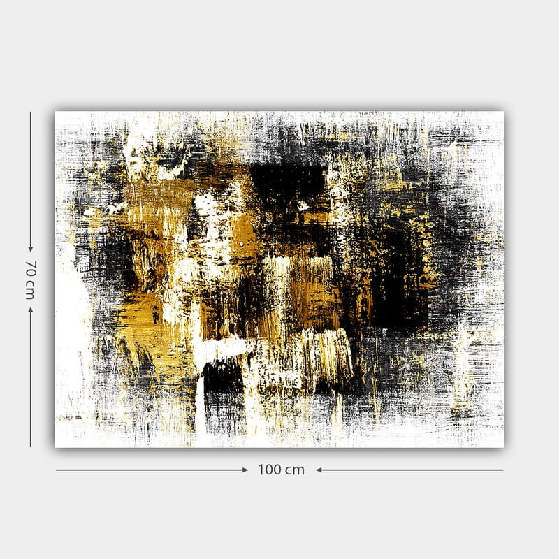 Lerretsbilde 70x100 cm - Abstrakt kunst med elementer av gull og svart - Gull / Svart / Hvit - Interiør - Maleri & posters - Lerretsbilder
