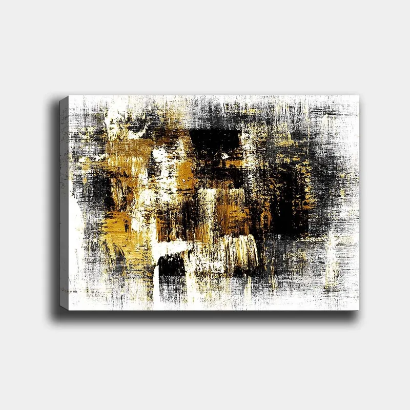 Lerretsbilde 70x100 cm - Abstrakt kunst med elementer av gull og svart, Gull / Svart / Hvit