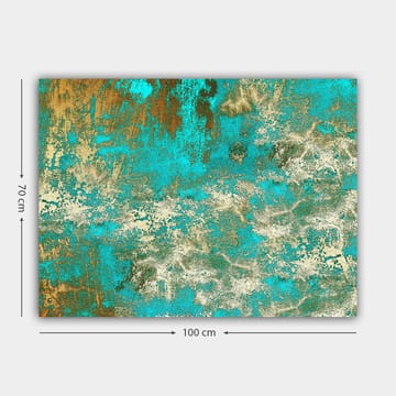 Lerretsbilde 70x100 cm - Abstrakt kunst med en harmonisk blanding av turkise og gyldne fargetoner - Turkis / Gull / Hvit - Interiør - Maleri & posters - Lerretsbilder