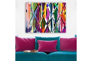 Lerretsbilde 70x100 cm - Abstrakt kunst med fargerike geometriske mønstre - Lilla / Grønn / Oransje - Interiør - Maleri & posters - Lerretsbilder