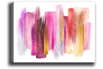 Lerretsbilde 70x100 cm - Abstrakt kunst med fargerike penselstrøk i rosa og gulltoner - Rosa / Gull / Rød - Interiør - Maleri & posters - Lerretsbilder
