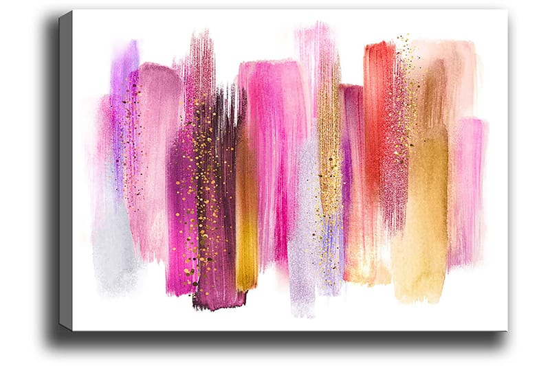 Lerretsbilde 70x100 cm - Abstrakt kunst med fargerike penselstrøk i rosa og gulltoner - Rosa / Gull / Rød - Interiør - Maleri & posters - Lerretsbilder