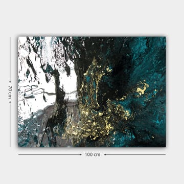 Lerretsbilde 70x100 cm - Abstrakt kunst med flytende former i dype blå og gylne nyanser - Mørk blå / Gull / Svart - Interiør - Maleri & posters - Lerretsbilder