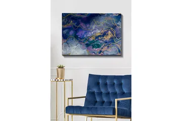 Lerretsbilde 70x100 cm - Abstrakt kunst med flytende former i dype blå og lilla nyanser - Mørk blå / Lilla / Gull - Interiør - Maleri & posters - Lerretsbilder