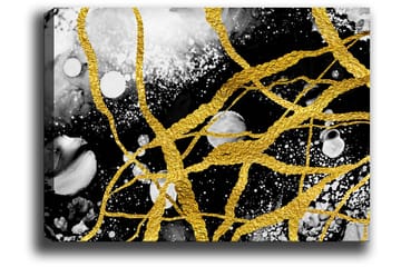 Lerretsbilde 70x100 cm - Abstrakt kunst med gulltråder som skaper dynamiske linjer mot en svart-hvitt bakgrunn - Gull / Svart / Hvit - Interiør - Maleri & posters - Lerretsbilder