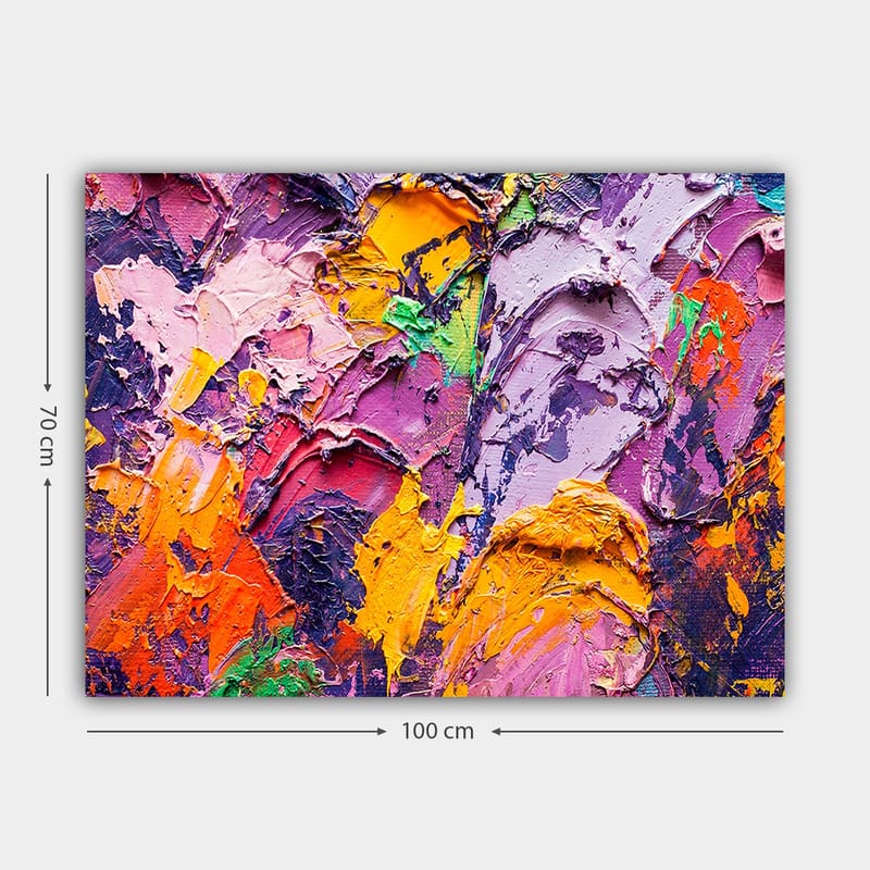 Lerretsbilde 70x100 cm - Abstrakt kunst med livlige farger og teksturer som skaper en dynamisk komposisjon - Lilla / Oransje / Rosa - Interiør - Maleri & posters - Lerretsbilder