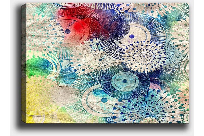 Lerretsbilde 70x100 cm - Abstrakt kunst med sirkulære mønstre i forskjellige farger - Blå / Rød / Grønn - Interiør - Maleri & posters - Lerretsbilder