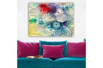 Lerretsbilde 70x100 cm - Abstrakt kunst med sirkulære mønstre i forskjellige farger - Blå / Rød / Grønn - Interiør - Maleri & posters - Lerretsbilder