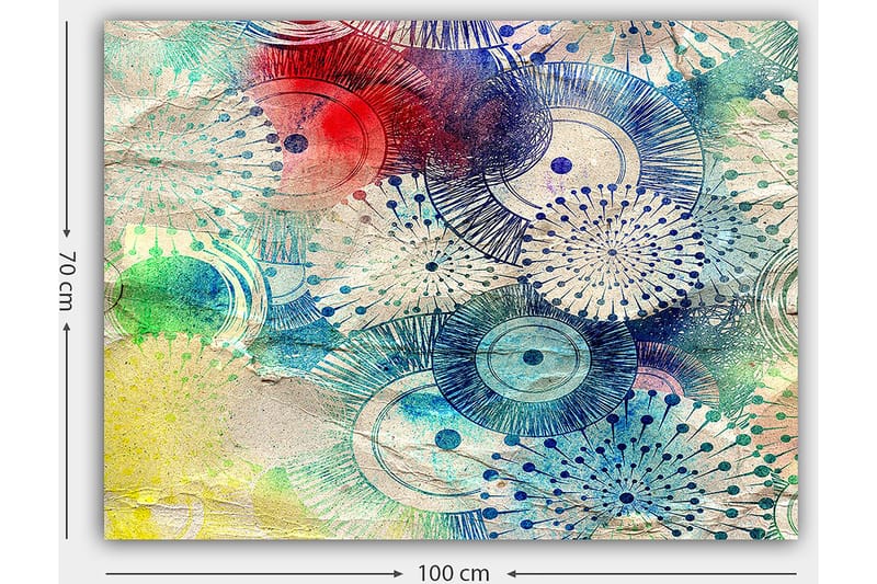 Lerretsbilde 70x100 cm - Abstrakt kunst med sirkulære mønstre i forskjellige farger - Blå / Rød / Grønn - Interiør - Maleri & posters - Lerretsbilder
