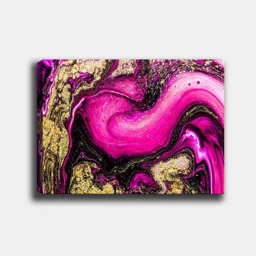 Lerretsbilde 70x100 cm - Abstrakt kunst med virvlende rosa og gullmønstre - Rosa / Gull / Svart - Interiør - Maleri & posters - Lerretsbilder