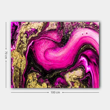 Lerretsbilde 70x100 cm - Abstrakt kunst med virvlende rosa og gullmønstre - Rosa / Gull / Svart - Interiør - Maleri & posters - Lerretsbilder