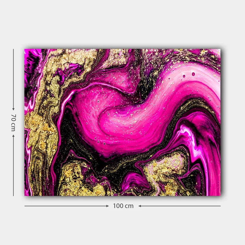 Lerretsbilde 70x100 cm - Abstrakt kunst med virvlende rosa og gullmønstre - Rosa / Gull / Svart - Interiør - Maleri & posters - Lerretsbilder