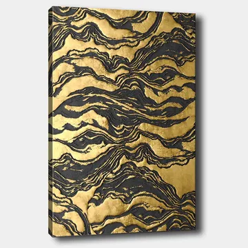 Lerretsbilde 70x100 cm - Abstrakt kunstverk med bølgete mønstre i gull og svart - Gull / Svart - Interiør - Maleri & posters - Lerretsbilder