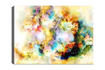 Lerretsbilde 70x100 cm - Abstrakt kunstverk med fargeeksplosjoner som skaper en drømmeaktig atmosfære - Blå / Gul / Rosa - Interiør - Maleri & posters - Lerretsbilder