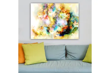 Lerretsbilde 70x100 cm - Abstrakt kunstverk med fargeeksplosjoner som skaper en drømmeaktig atmosfære - Blå / Gul / Rosa - Interiør - Maleri & posters - Lerretsbilder