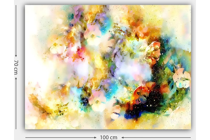 Lerretsbilde 70x100 cm - Abstrakt kunstverk med fargeeksplosjoner som skaper en drømmeaktig atmosfære - Blå / Gul / Rosa - Interiør - Maleri & posters - Lerretsbilder
