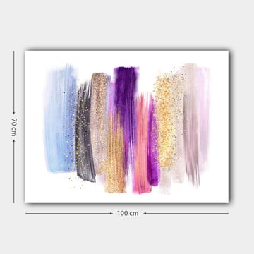 Lerretsbilde 70x100 cm - Abstrakt kunstverk med fargerike penselstrøk i forskjellige nyanser - Lilla / Blå / Gull - Interiør - Maleri & posters - Lerretsbilder