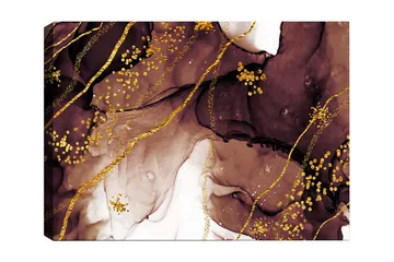 Lerretsbilde 70x100 cm - Abstrakt kunstverk med flytende former og gulldetaljer - Mørk brun / Gull / Beige - Interiør - Maleri & posters - Lerretsbilder