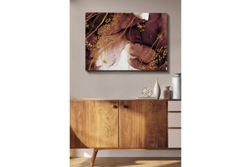 Lerretsbilde 70x100 cm - Abstrakt kunstverk med flytende former og gulldetaljer - Mørk brun / Gull / Beige - Interiør - Maleri & posters - Lerretsbilder