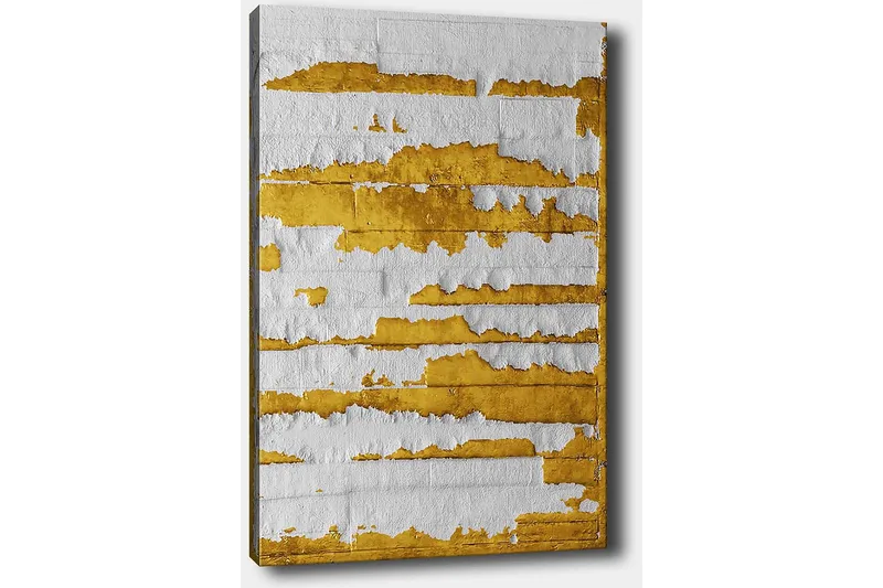 Lerretsbilde 70x100 cm - Abstrakt kunstverk med gull- og hvitfargede linjer som skaper en dynamisk tekstur - Gull / Hvit - Interiør - Maleri & posters - Lerretsbilder