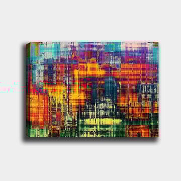 Lerretsbilde 70x100 cm - Abstrakt kunstverk med livlige farger og dynamiske mønstre - Turkis / Oransje / Mørk blå - Interiør - Maleri & posters - Lerretsbilder