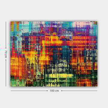 Lerretsbilde 70x100 cm - Abstrakt kunstverk med livlige farger og dynamiske mønstre - Turkis / Oransje / Mørk blå - Interiør - Maleri & posters - Lerretsbilder