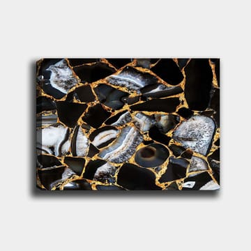 Lerretsbilde 70x100 cm - Abstrakt kunstverk med mønster av svarte og grå steiner med gylne elementer - Svart / Grå / Gull - Interiør - Maleri & posters - Lerretsbilder
