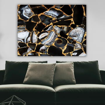 Lerretsbilde 70x100 cm - Abstrakt kunstverk med mønster av svarte og grå steiner med gylne elementer - Svart / Grå / Gull - Interiør - Maleri & posters - Lerretsbilder