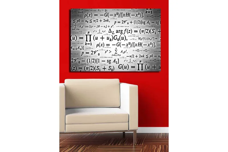 Lerretsbilde 70x100 cm - Abstrakt kunstverk med matematiske formler og symboler i svart-hvitt - Svart / Hvit - Interiør - Maleri & posters - Lerretsbilder