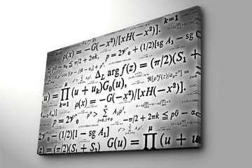 Lerretsbilde 70x100 cm - Abstrakt kunstverk med matematiske formler og symboler i svart-hvitt - Svart / Hvit - Interiør - Maleri & posters - Lerretsbilder