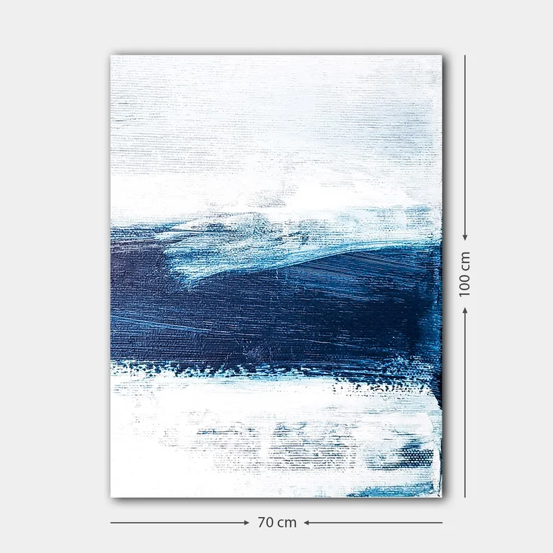 Lerretsbilde 70x100 cm - Abstrakt landskap med blå og hvite nyanser som skaper en følelse av dybde og bevegelse - Mørk blå / Lys blå / Hvit - Interiør - Maleri & posters - Lerretsbilder