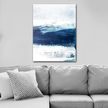 Lerretsbilde 70x100 cm - Abstrakt landskap med blå og hvite nyanser som skaper en følelse av dybde og bevegelse - Mørk blå / Lys blå / Hvit - Interiør - Maleri & posters - Lerretsbilder