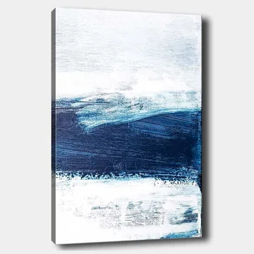 Lerretsbilde 70x100 cm - Abstrakt landskap med blå og hvite nyanser som skaper en følelse av dybde og bevegelse - Mørk blå / Lys blå / Hvit - Interiør - Maleri & posters - Lerretsbilder