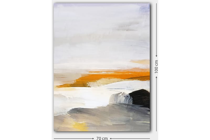 Lerretsbilde 70x100 cm - Abstrakt landskap med elementer av hav og steiner - Oransje / Grå / Hvit - Interiør - Maleri & posters - Lerretsbilder