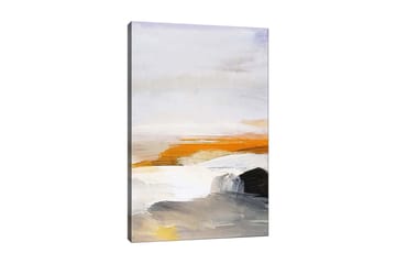 Lerretsbilde 70x100 cm - Abstrakt landskap med elementer av hav og steiner - Oransje / Grå / Hvit - Interiør - Maleri & posters - Lerretsbilder