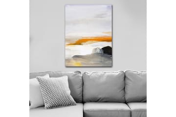 Lerretsbilde 70x100 cm - Abstrakt landskap med elementer av hav og steiner - Oransje / Grå / Hvit - Interiør - Maleri & posters - Lerretsbilder