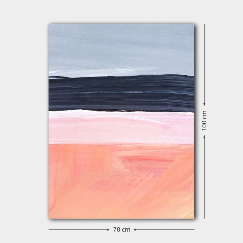 Lerretsbilde 70x100 cm - Abstrakt landskap med horisontale fargebånd i myke toner - Grå / Svart / Rosa - Interiør - Maleri & posters - Lerretsbilder