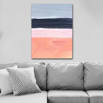 Lerretsbilde 70x100 cm - Abstrakt landskap med horisontale fargebånd i myke toner - Grå / Svart / Rosa - Interiør - Maleri & posters - Lerretsbilder