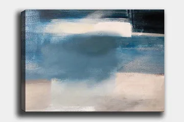 Lerretsbilde 70x100 cm - Abstrakt landskap med myke blå nyanser og lyse elementer - Mørk blå / Lys blå / Hvit - Interiør - Maleri & posters - Lerretsbilder