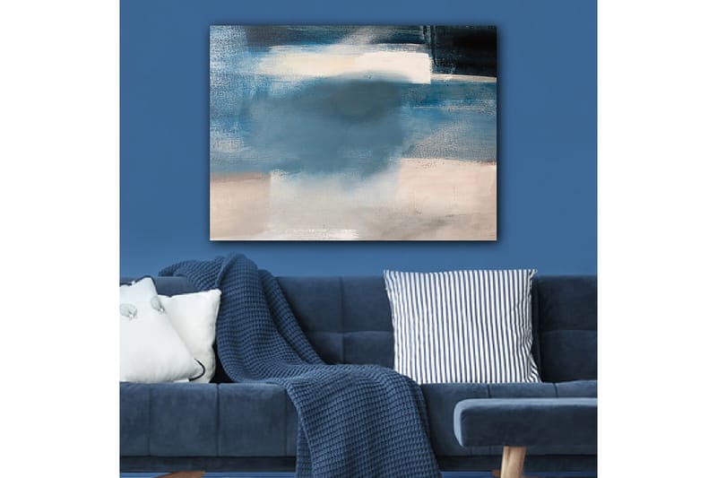Lerretsbilde 70x100 cm - Abstrakt landskap med myke blå nyanser og lyse elementer - Mørk blå / Lys blå / Hvit - Interiør - Maleri & posters - Lerretsbilder