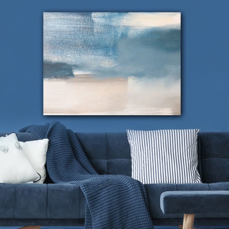 Lerretsbilde 70x100 cm - Abstrakt landskap med myke blå og beige nyanser som skaper en rolig atmosfære - Blå / Beige - Interiør - Maleri & posters - Lerretsbilder