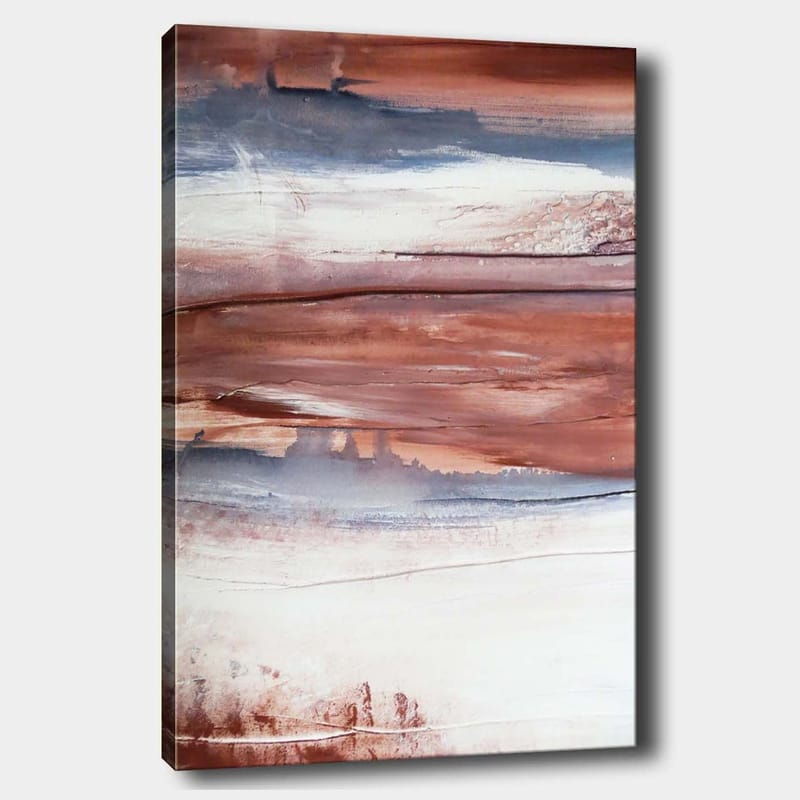 Lerretsbilde 70x100 cm - Abstrakt landskap med myke fargeoverganger i jordfarger, Rødbrun / Grå / Hvit