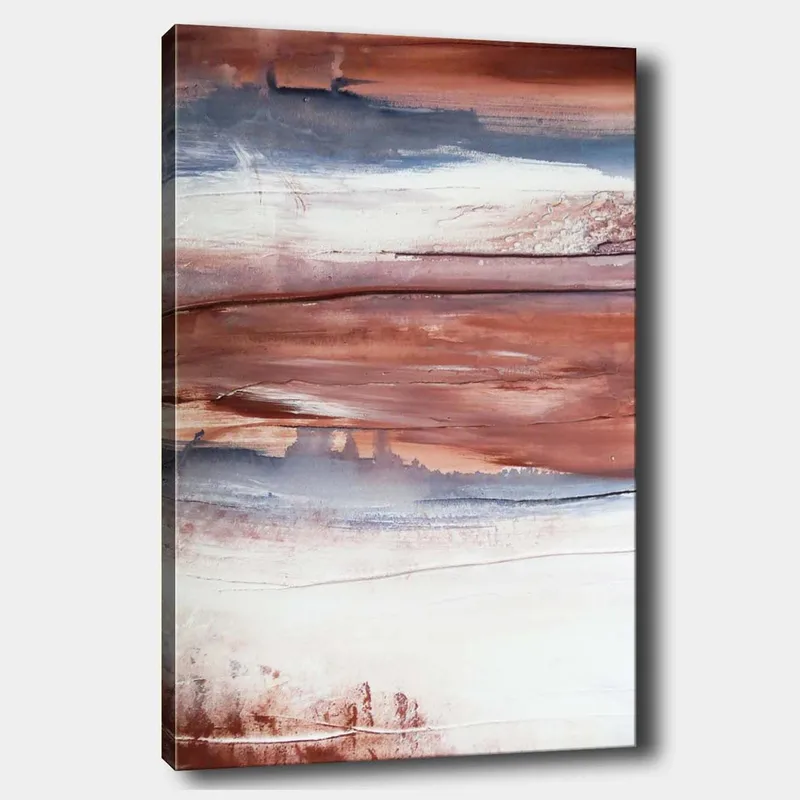 Lerretsbilde 70x100 cm - Abstrakt landskap med myke fargeoverganger i jordfarger, Rødbrun / Grå / Hvit